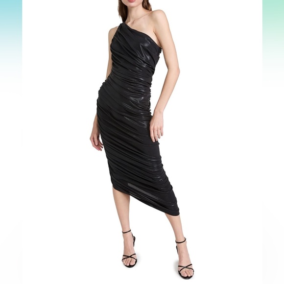 NWT Black Norma Kamali Women’s Diana Gown long midi ruched dress. Size: Small - Picture 2 of 12